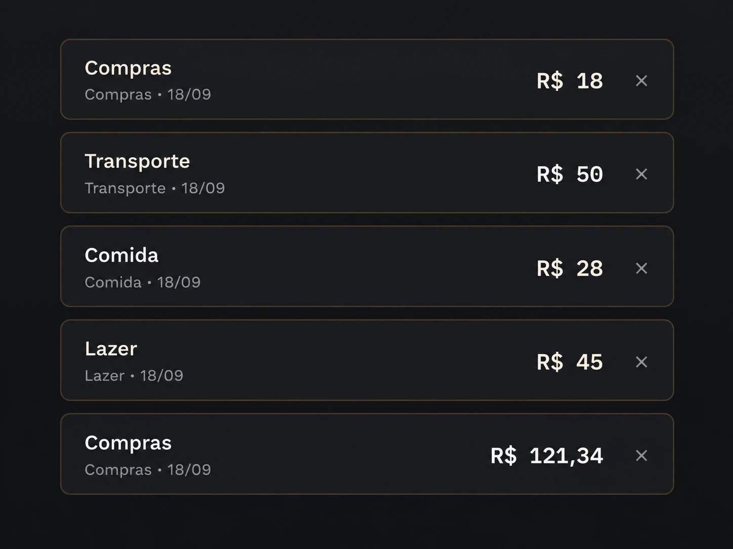 Tela do Raio-X do Saco Furado com a lista de pequenos gastos
