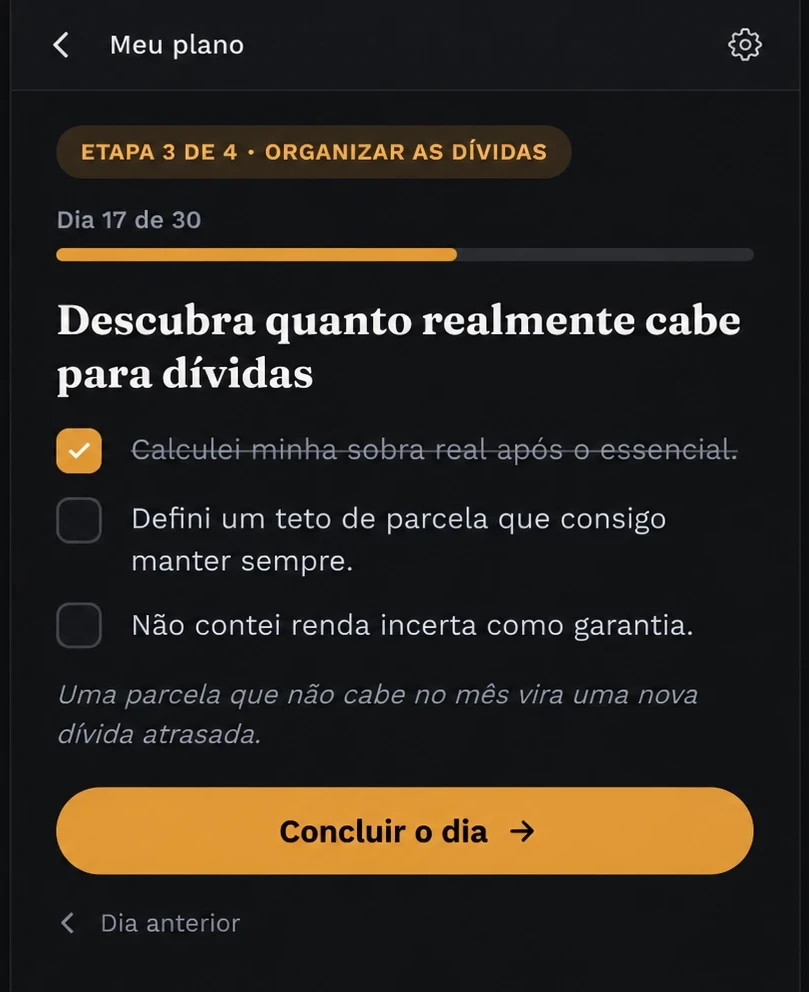 Tela do Plano de Ação — 30 Dias no Dia 17